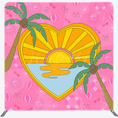Lofaris Summer Heart Shaped Double Sided Backdrop Pink Palm Trees and Beach Scene Cartoon Tropical Party Decor