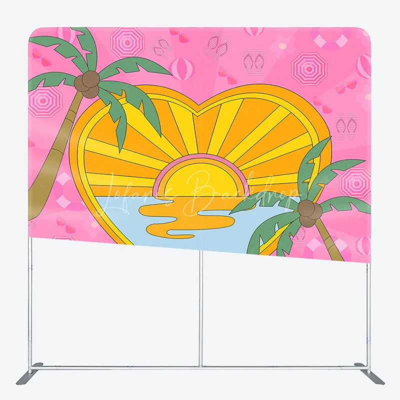 Lofaris Summer Heart Shaped Double Sided Backdrop Pink Palm Trees and Beach Scene Cartoon Tropical Party Decor