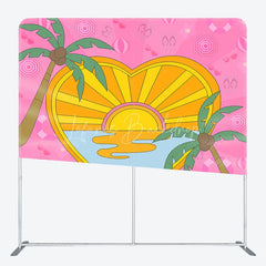 Lofaris Summer Heart Shaped Double Sided Backdrop Pink Palm Trees and Beach Scene Cartoon Tropical Party Decor