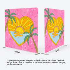 Lofaris Summer Heart Shaped Double Sided Backdrop Pink Palm Trees and Beach Scene Cartoon Tropical Party Decor