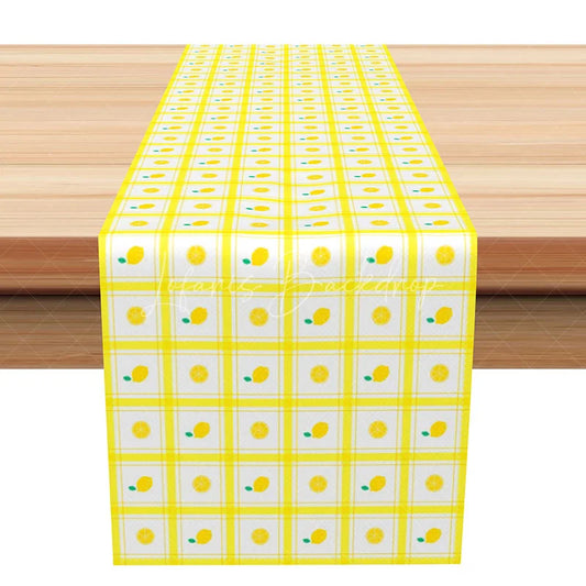 Lofaris Summer Lemon Table Runner with Yellow Gingham Print Farmhouse Citrus Kitchen and Outdoor Party Decor
