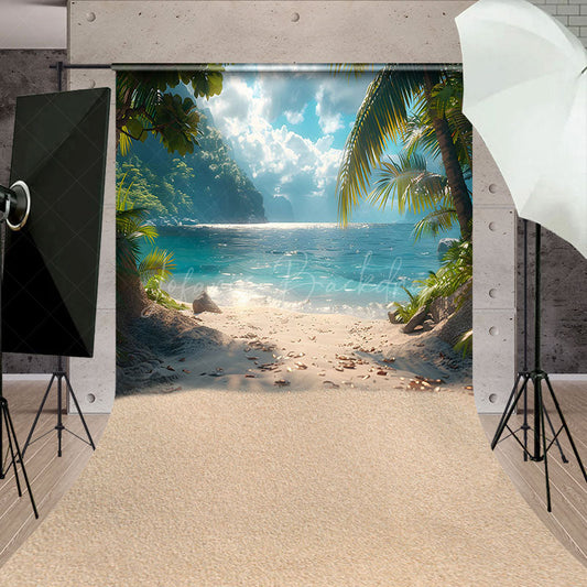 Lofaris Summer Nature Beach Palm Trees Sweep Photo Backdrop