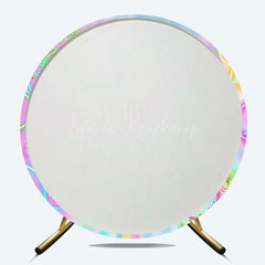 Lofaris Summer Neon Happy Birthday Round Backdrop Tie Dye Pool Party with Flamingo Splish Splash Kids Photo Prop Decor