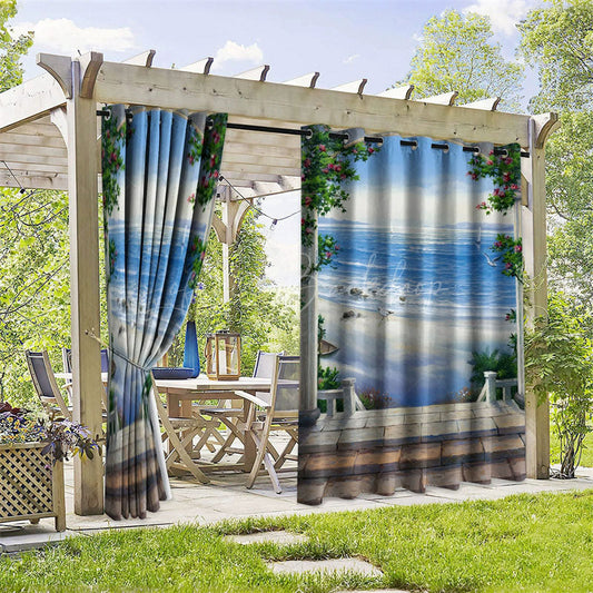 Lofaris Summer Ocean Waterproof Printed Outdoor Curtains