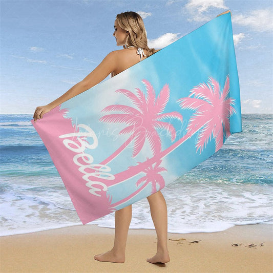 Lofaris Summer Palm Trees Blue Sky Custom Name Beach Towel