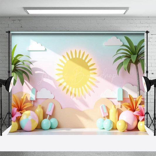 Lofaris Summer Palm Trees Hawaii Sweet Cake Smash Backdrop