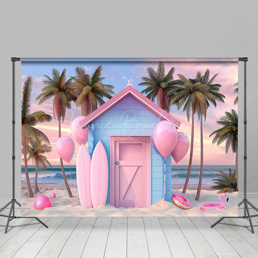 Lofaris Summer Pink Cabin Tree Sandy Beach Combo Set Backdrop