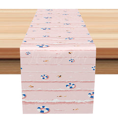 Lofaris Summer Pool Party Table Runner with Pink Swimming Rings for Fun Kids Birthday and Outdoor BBQ Decor