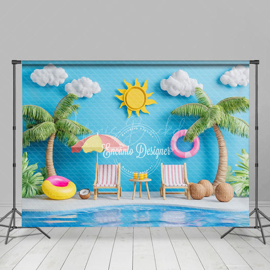 Lofaris Summer Poolside Scene Sunshade Coconuts Backdrop