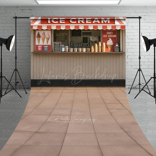 Lofaris Summer Red Beige Ice Cream Shop Sweep Photo Backdrop