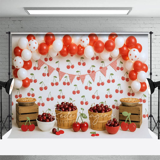 Lofaris Summer Red Cherry Balloons Fruit Cake Smash Backdrop