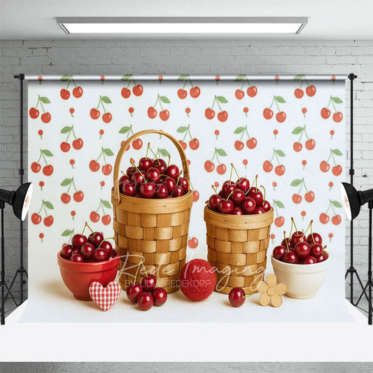 Lofaris Summer Red Cherry Basket Birthday Cake Smash Backdrop