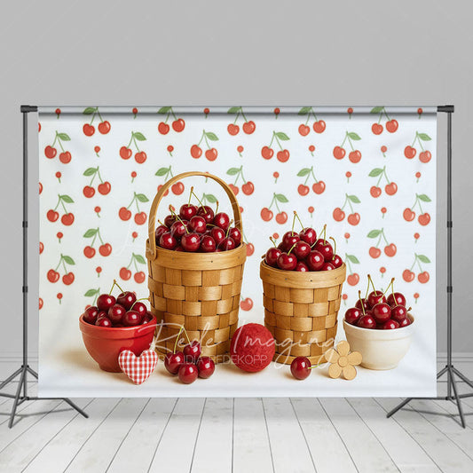 Lofaris Summer Red Cherry Basket Birthday Cake Smash Backdrop