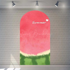 Lofaris Summer Red Green Watermelon Arch Backdrop Watercolor Fruit Pattern Perfect For Kids Party Decor