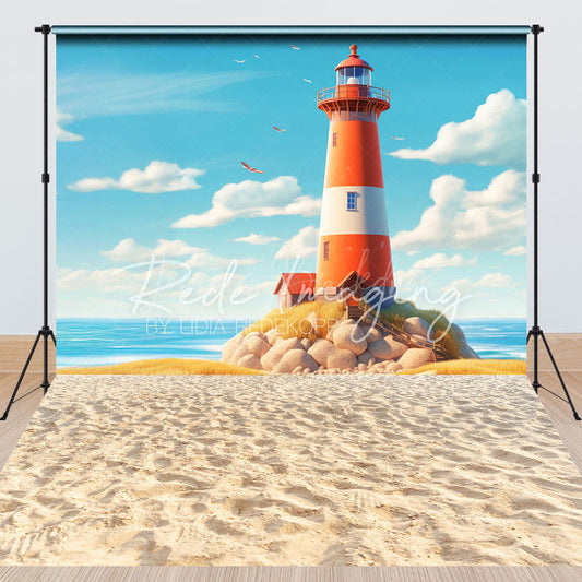 Lofaris Summer Sandy Beach Lighthouse Combo Set Backdrop