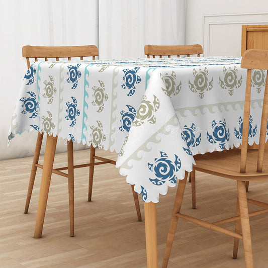 Lofaris Summer Sea Turtle Tablecloth with Repeating Totem Pattern for Coastal Beach House and Nautical Decor