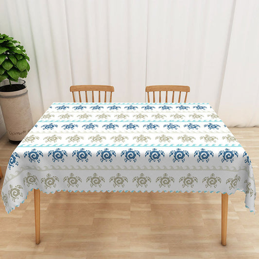 Lofaris Summer Sea Turtle Tablecloth with Repeating Totem Pattern for Coastal Beach House and Nautical Decor