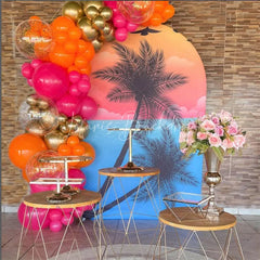 Lofaris Summer Seagull Sunset Coconut Tree Arch Backdrop