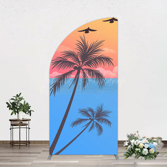 Lofaris Summer Seagull Sunset Coconut Tree Half Moon Arch Backdrop