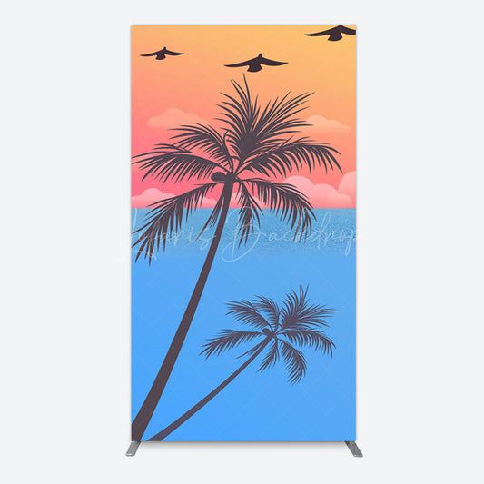 Lofaris Summer Seagull Sunset Coconut Tree Rectangle Backdrop