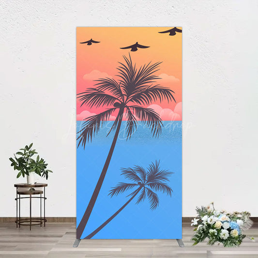 Lofaris Summer Seagull Sunset Coconut Tree Rectangle Backdrop