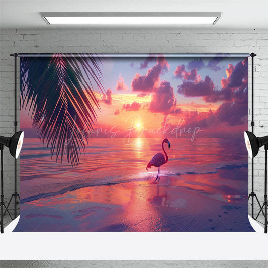 Lofaris Summer Seaside Flamingo Sunset Photography Backdrop