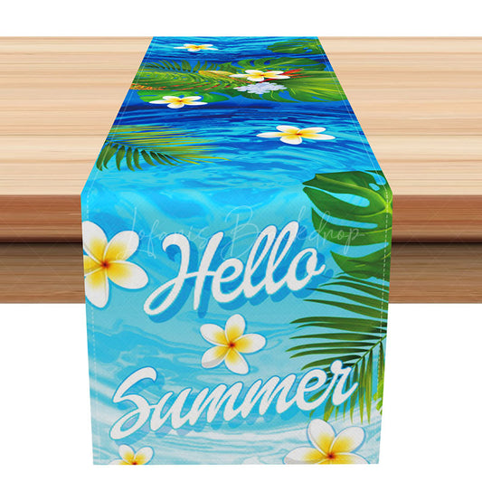Lofaris Summer Seaside Table Runner with Floral and Coconut Trees for Tropical Beach House Party Decor