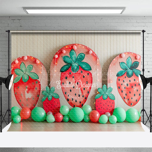 Lofaris Summer Strawberry Arch Balloons Cake Smash Backdrop