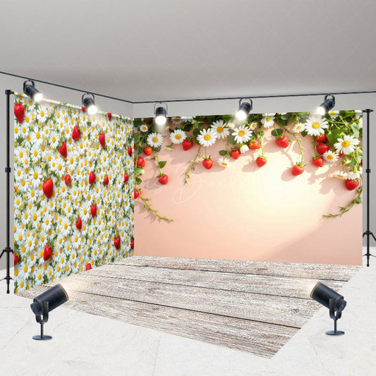 Lofaris Summer Strawberry Daisy Floral Room Set Backdrop