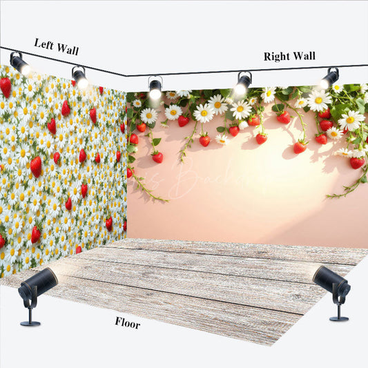 Lofaris Summer Strawberry Daisy Floral Room Set Backdrop