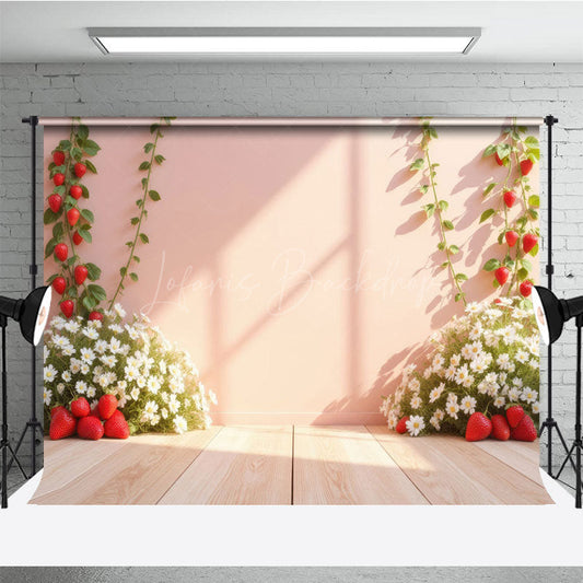 Lofaris Summer Strawberry Floral Indoor Photography Backdrop