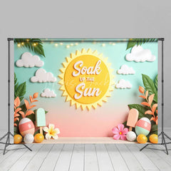 Lofaris Summer Sun and Popsicle Room Set Backdrop Tropical Beach Party Decor for Kids Vibrant Pastel Photo Background