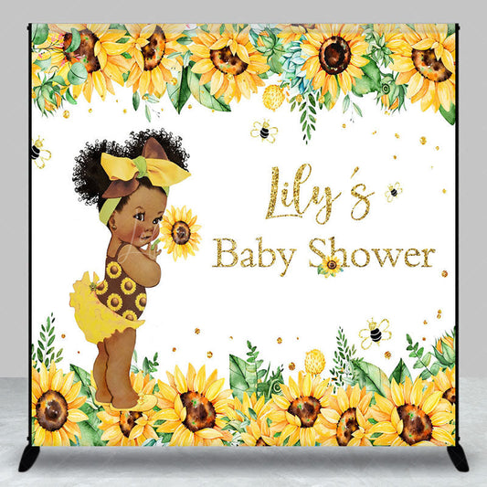 Lofaris Summer Sunflower Custom Name Baby Shower Backdrop