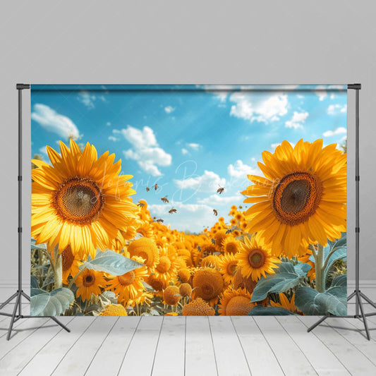 Lofaris Summer Sunflower Sky Wood Floor Combo Set Backdrop