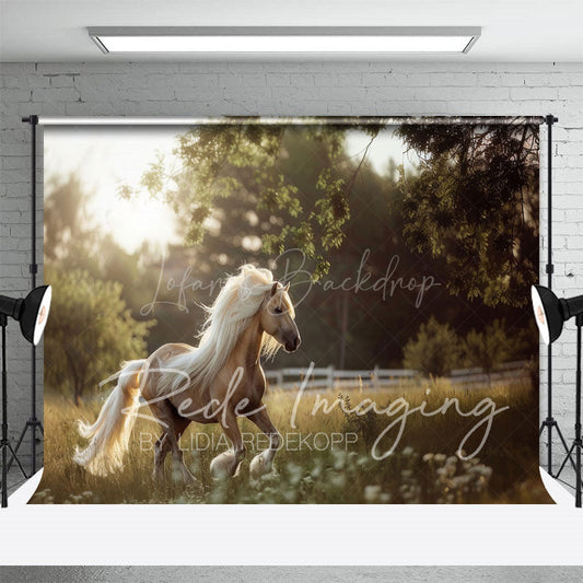 Lofaris Summer Sunlight Grassland Sunny Pony Photo Backdrop