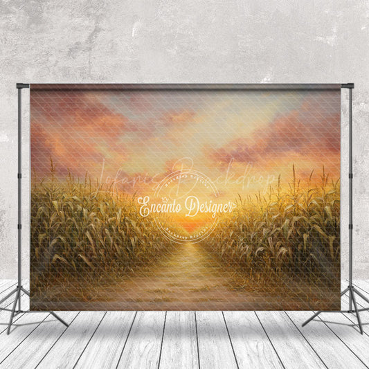 Lofaris Summer Sunset Cornfield Path Natural Scene Backdrop