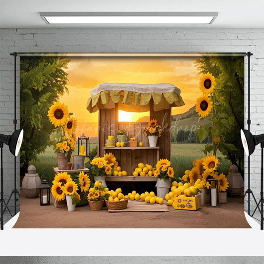 Lofaris Summer Sunset Sunflower Lemon Shelf Photo Backdrop