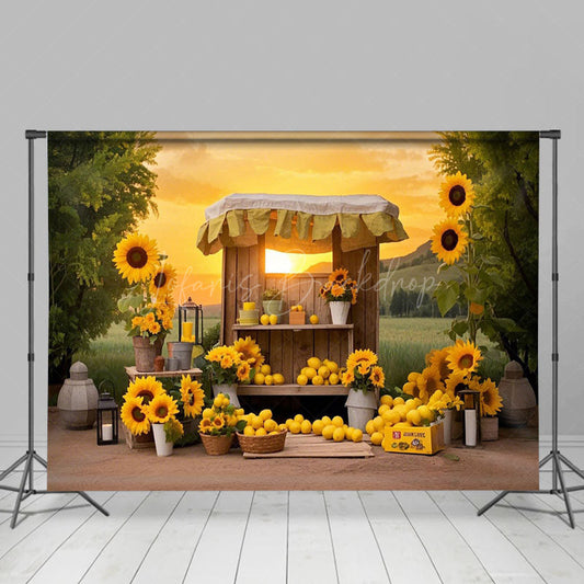 Lofaris Summer Sunset Sunflower Lemon Shelf Photo Backdrop