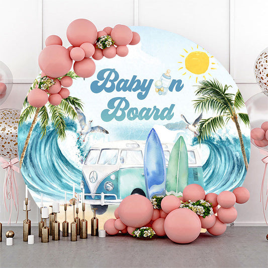 Lofaris Summer Surfing Beach Circle Baby Shower Backdrop