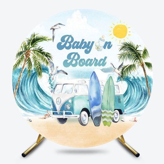 Lofaris Summer Surfing Beach Circle Baby Shower Backdrop