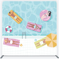 Lofaris Summer Swimming Pool Party Square Double-Sided Backdrop Vibrant People on Floats for Relaxing Vacation Decor