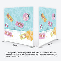 Lofaris Summer Swimming Pool Party Square Double-Sided Backdrop Vibrant People on Floats for Relaxing Vacation Decor