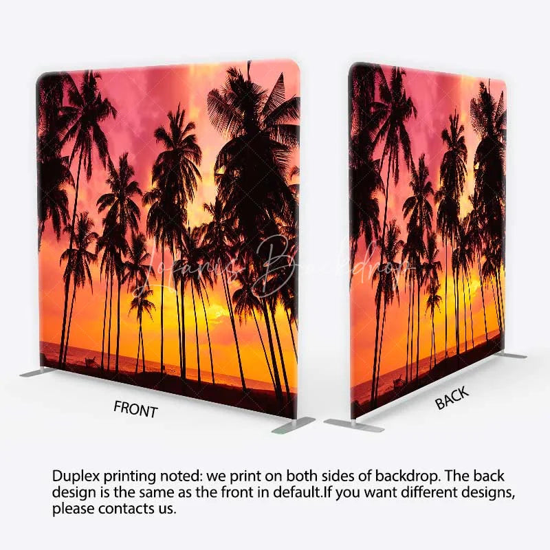 Lofaris Summer Tropical Beach Tension Fabric Backdrop Palm Tree Silhouette Pink Sunset Party Decorations