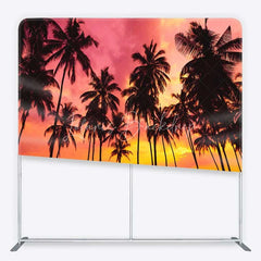 Lofaris Summer Tropical Beach Tension Fabric Backdrop Palm Tree Silhouette Pink Sunset Party Decorations