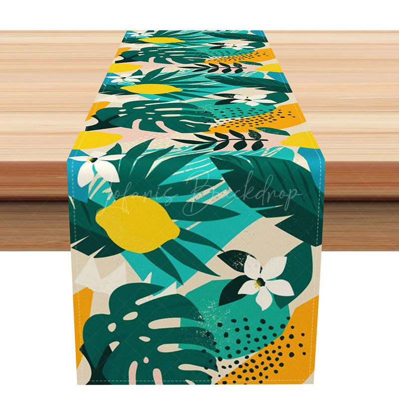 Lofaris Summer Tropical Table Runner with Monstera and Floral Print for Hawaiian Luau Party Kitchen Decor