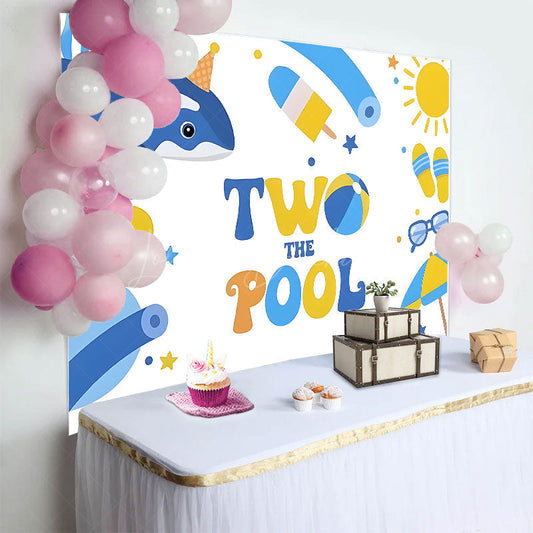 Lofaris Summer Two The Pool Beach Cartoon Birthday Backdrop