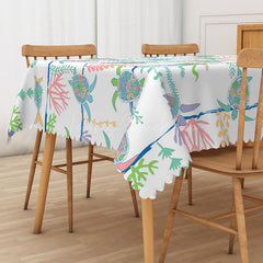 Lofaris Summer Underwater Tablecloth with Sea Turtle Totem for Ocean Coastal and Marine Life Themed Decor