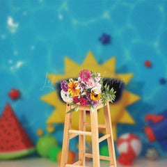 Lofaris Summer Vibe Cartoon Balloons Cake Smash Backdrop