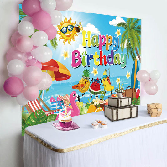 Lofaris Summer Vibe Coconut Beach Happy Birthday Backdrop