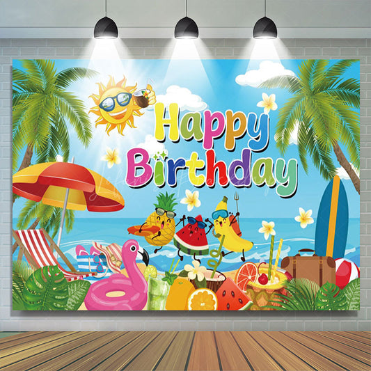 Lofaris Summer Vibe Coconut Beach Happy Birthday Backdrop